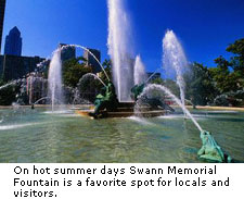 On hot summer days Swann Memorial Fountain is a favorite spot for locals and visitors. 